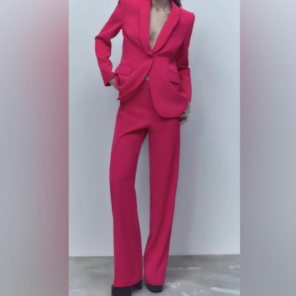 Zara Long Flowy Neon Fuscia High Waisted Pants